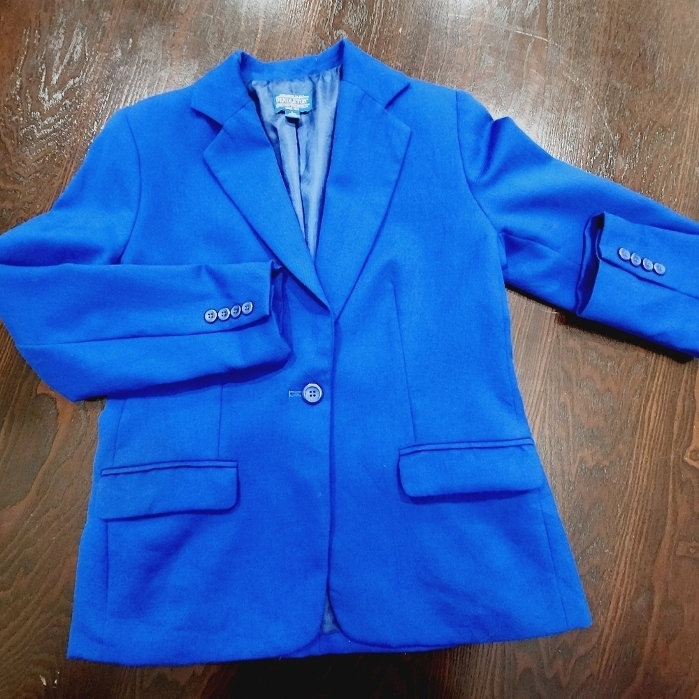 Pendleton Virgin Wool Blazer Jacket Women’s Size 6 P Blue Single Breasted Flawed